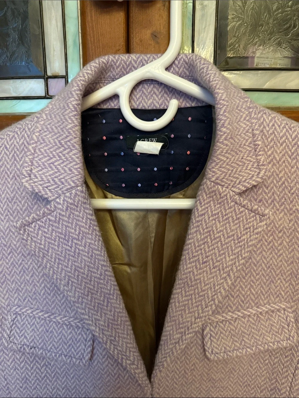 Vintage J.Crew Lavender Wool Herringbone Blazer w/ Hidden Beetle Embroidery - 6